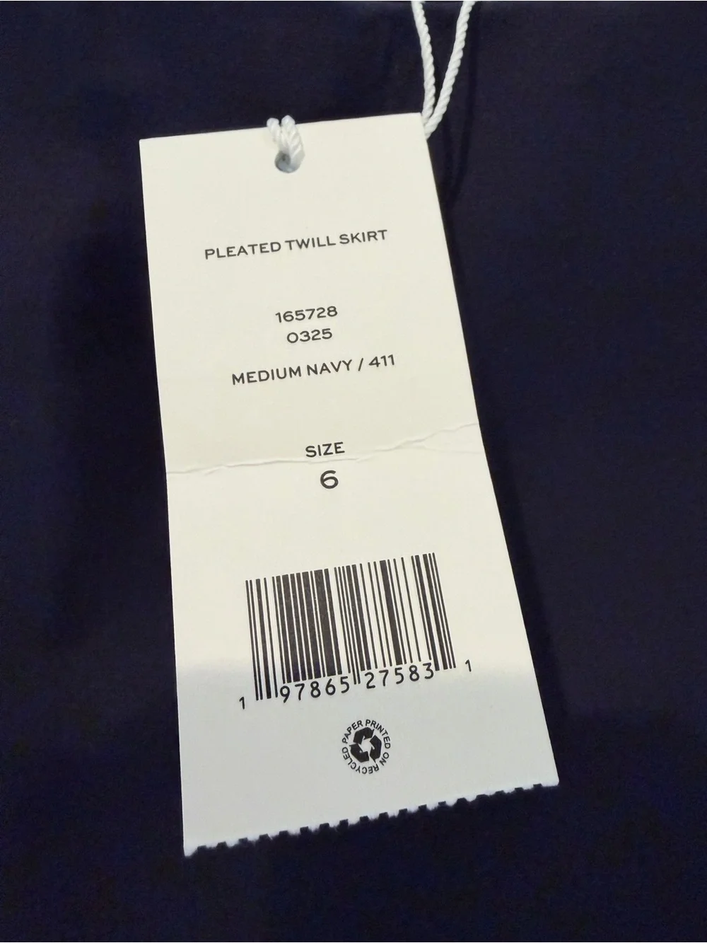 TORY BURCH NAVY COTTON TWILL PLEATED SKIRT